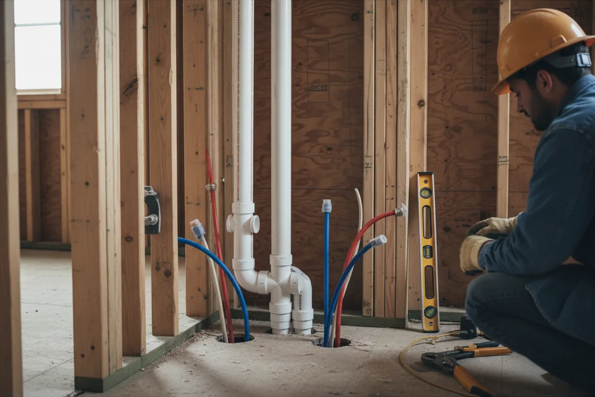 Drain and supply rough-in during Sump Pump Repair in Gibson